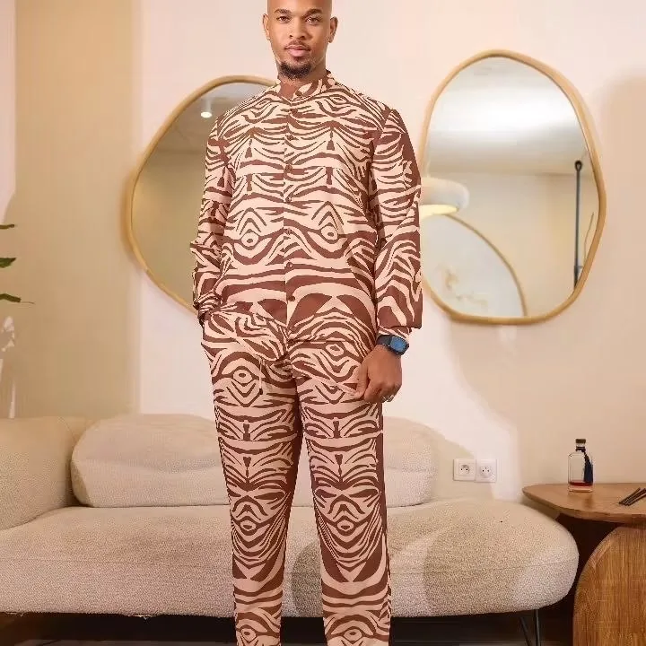 Ensemble à motif zébré brun et sable