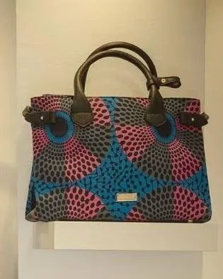 Cabas en wax, anses de cuir